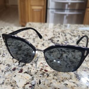 Prada PR 56TS Sunglasses Black Cat-Eye Womens Scratched Lenses